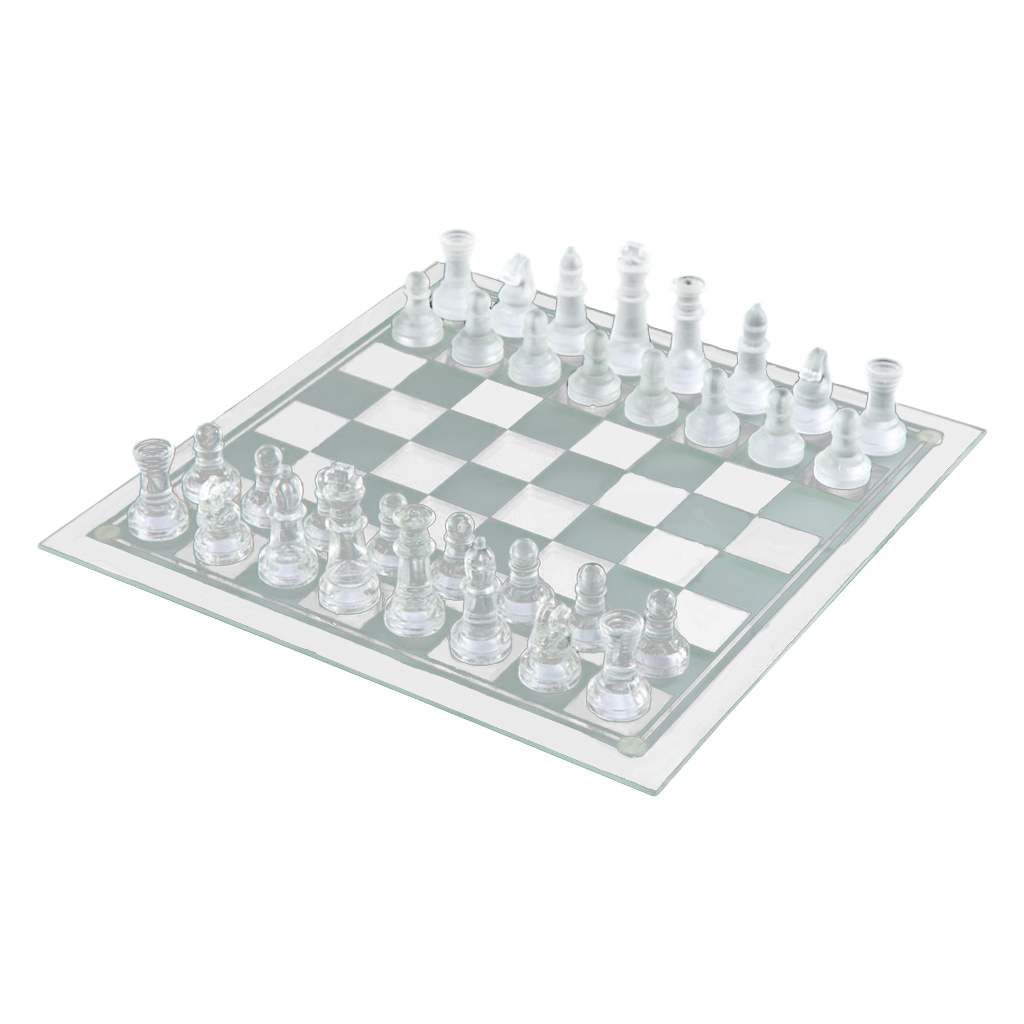 Crystal Chess Set Includes Frosted / Polished Glass Chess Board And 32 Chess Pieces, Adult Crystal Chess Set